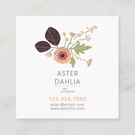 よくはしゃぐフローラクリームピンク緑のパターン(の模様が)ある花 スクエア名刺 (裏面)