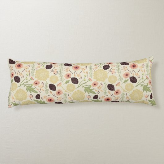 よくはしゃぐフローラピンク緑クリームパターン花 ボディピロー (裏面)