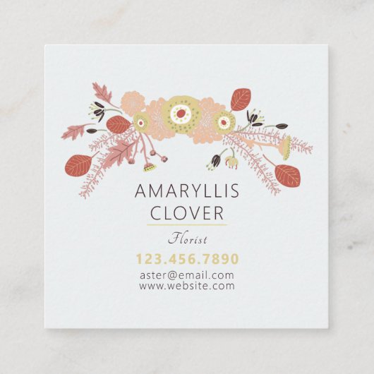 よくはしゃぐフローラミックス桃緑図解入りの、写真付きの花 スクエア名刺 (裏面)