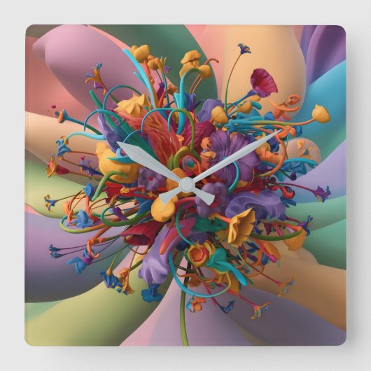 よくはしゃぐフローラ時計ユニーク：ホームデコール スクエア壁時計 (正面)