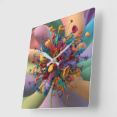 よくはしゃぐフローラ時計ユニーク：ホームデコール スクエア壁時計 (傾斜)