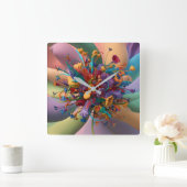 よくはしゃぐフローラ時計ユニーク：ホームデコール スクエア壁時計 (ホーム)