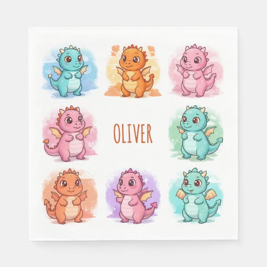 よくはしゃぐベビードラゴンパーソナライズされた スタンダードランチョンナプキン (正面)