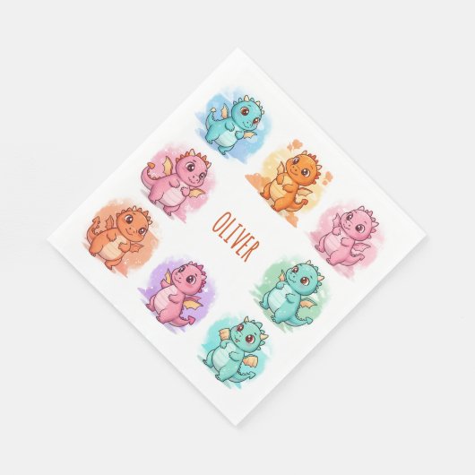 よくはしゃぐベビードラゴンパーソナライズされた スタンダードランチョンナプキン (角)