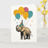 よくはしゃぐベビー象誕生日グリーティングカード カード (黄色い花)