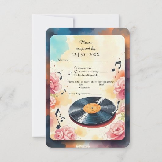 よくはしゃぐミュージカルフローラ水結婚色 出欠カード (正面)