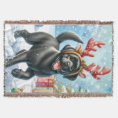 よくはしゃぐラブラドールレトリエバードッグクリスマスパピー スローブランケット (正面)