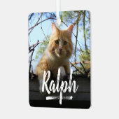 よくはしゃぐレタリングペット写真クリスマス メタルオーナメント (正面左)