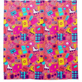 よくはしゃぐレトロシャワーカーテン – ダイナミックパターン シャワーカーテン