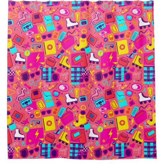 よくはしゃぐレトロシャワーカーテン – ダイナミックパターン シャワーカーテン (正面)