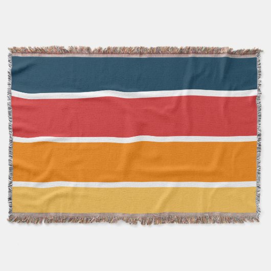 よくはしゃぐレトロレインボーストライプズ製カスタム品用 スローブランケット (正面)