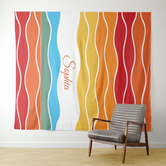 よくはしゃぐレトロレインボーストライプズ製カスタム品用 タペストリー (インサイチュ(横))