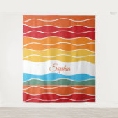 よくはしゃぐレトロレインボーストライプズ製カスタム品用 タペストリー (正面)