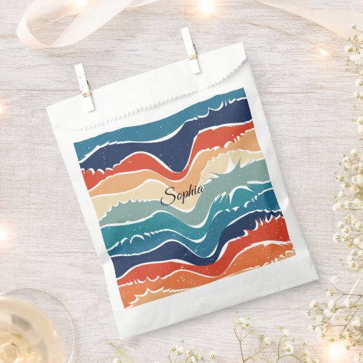 よくはしゃぐレトロレインボーストライプズ製カスタム品用 フェイバーバッグ (クリップ留めされた状態)