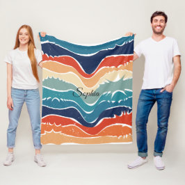 よくはしゃぐレトロレインボーストライプズ製カスタム品用 フリースブランケット