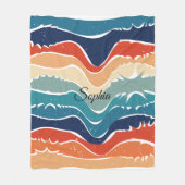 よくはしゃぐレトロレインボーストライプズ製カスタム品用 フリースブランケット (正面)