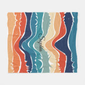 よくはしゃぐレトロレインボーストライプズ製カスタム品用 フリースブランケット (正面(横))