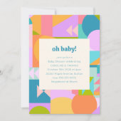 よくはしゃぐレトロ幾何カラフル式ベビーシャワーパーティー 招待状 (正面)