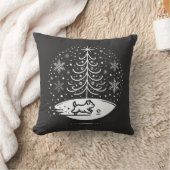 よくはしゃぐ冬のシーン – ミニマリストツリーと子犬D クッション (ブランケット)