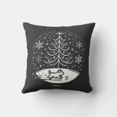 よくはしゃぐ冬のシーン – ミニマリストツリーと子犬D クッション (裏面)