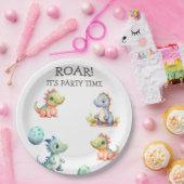 よくはしゃぐ可愛い恐竜パーソナライズされた ペーパープレート (パーティー)