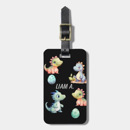 よくはしゃぐ可愛い恐竜パーソナライズされた ラゲッジタグ (正面縦)