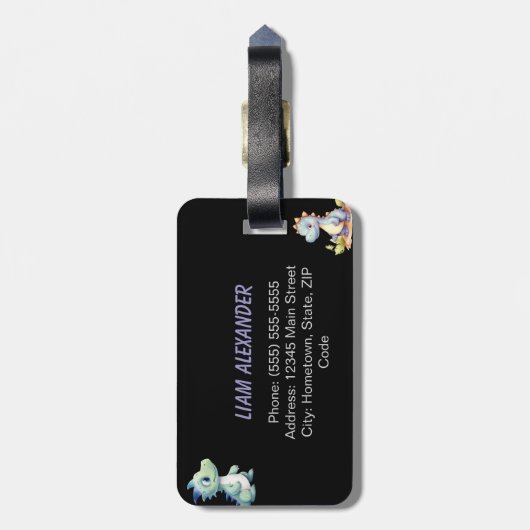 よくはしゃぐ可愛い恐竜パーソナライズされた ラゲッジタグ (裏面縦)