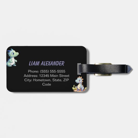 よくはしゃぐ可愛い恐竜パーソナライズされた ラゲッジタグ (裏面横)