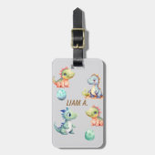 よくはしゃぐ可愛い恐竜パーソナライズされた ラゲッジタグ (正面縦)