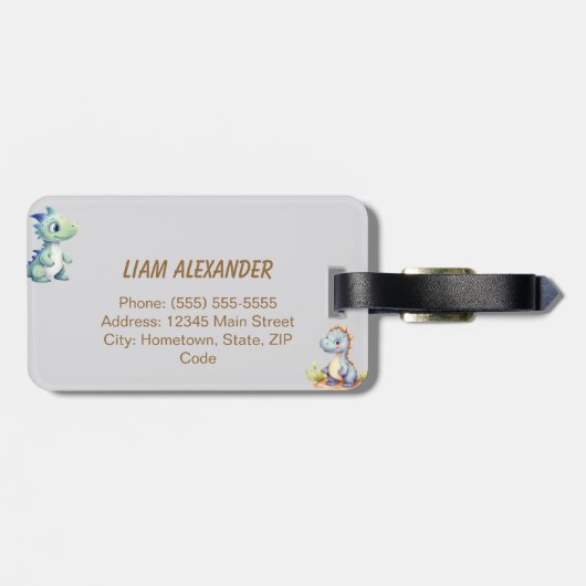 よくはしゃぐ可愛い恐竜パーソナライズされた ラゲッジタグ (裏面横)