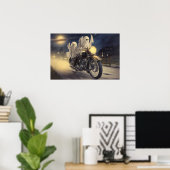 よくはしゃぐ幽霊オンヴィンテージバイク、ムーンライトライド ポスター (ホームオフィス)