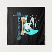 よくはしゃぐ幽霊キャットハントハロウィーンナイト タペストリー (正面(横))