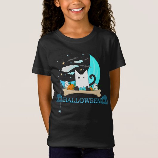よくはしゃぐ幽霊キャットハントハロウィーンナイト Tシャツ (正面)