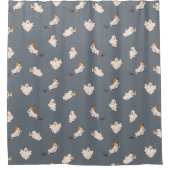 よくはしゃぐ幽霊ハロウィーンパターン シャワーカーテン (正面)