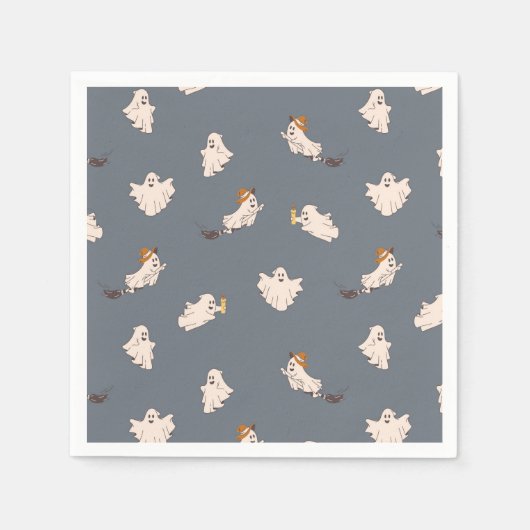 よくはしゃぐ幽霊ハロウィーンパターン スタンダードカクテルナプキン (正面)