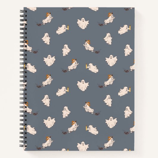 よくはしゃぐ幽霊ハロウィーンパターン ノートブック (正面)