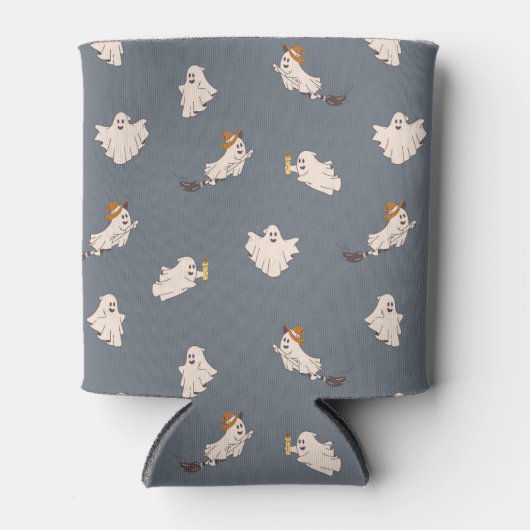 よくはしゃぐ幽霊ハロウィーンパターン 缶クーラー (正面)
