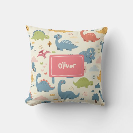 よくはしゃぐ恐竜パタパーソナライズされたーン クッション (正面)