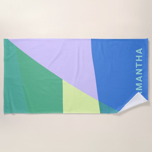 よくはしゃぐ抽象芸術パステル色ブロックパーソナライズされた ビーチタオル (正面)