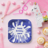 よくはしゃぐ抽象芸術ブルー（ばちゃばちゃ）跳ねる絵画誕生日 ペーパープレート (パーティー)