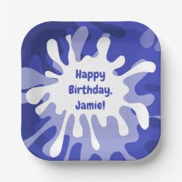 よくはしゃぐ抽象芸術ブルー（ばちゃばちゃ）跳ねる絵画誕生日 ペーパープレート