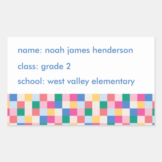 よくはしゃぐ数々の色ブロックのパターン 長方形シール (正面)