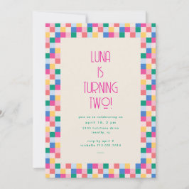 よくはしゃぐ数々の色ブロック誕生日パーティー 招待状