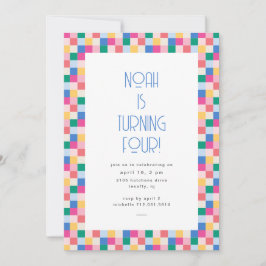 よくはしゃぐ数々の色ブロック誕生日パーティー 招待状