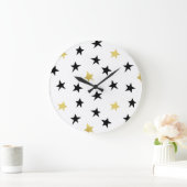 よくはしゃぐ星 – 黒と金ゴールド時計 ラージ壁時計 (ホーム)