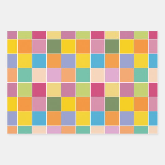 よくはしゃぐ春の市松模様に紙シートのラップ ラッピングペーパーシート (正面)