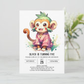 よくはしゃぐ水彩猿誕生日 招待状 (スタンド正面)