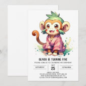 よくはしゃぐ水彩猿誕生日 招待状 (正面/裏面)