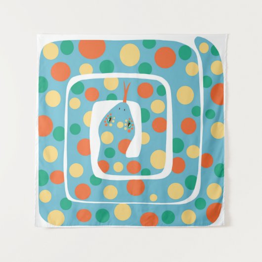 よくはしゃぐ水玉模様ブルーとオレンジの抽象芸術ヘビ タペストリー (正面(横))