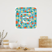 よくはしゃぐ水玉模様ブルーとオレンジの抽象芸術ヘビ ポスター (キッチン)